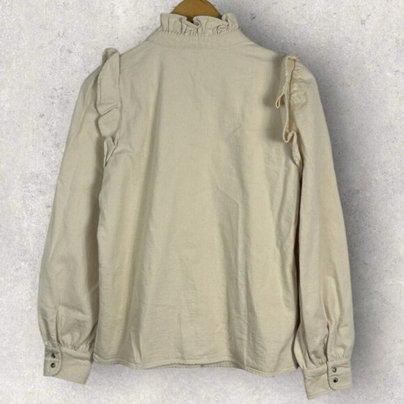 Sezane Eva Shirt Mottled Ecru Size 36 French / US 4 Ruffle Button Top Blouse - Picture 15 of 16